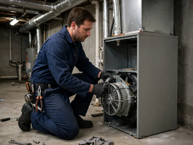 Technician reinstalling a furnace blower motor in Powell Ohio