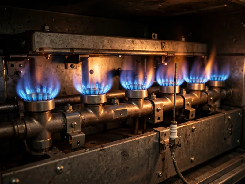 Furnace burners and flame sensor during a repair in Worthington Ohio