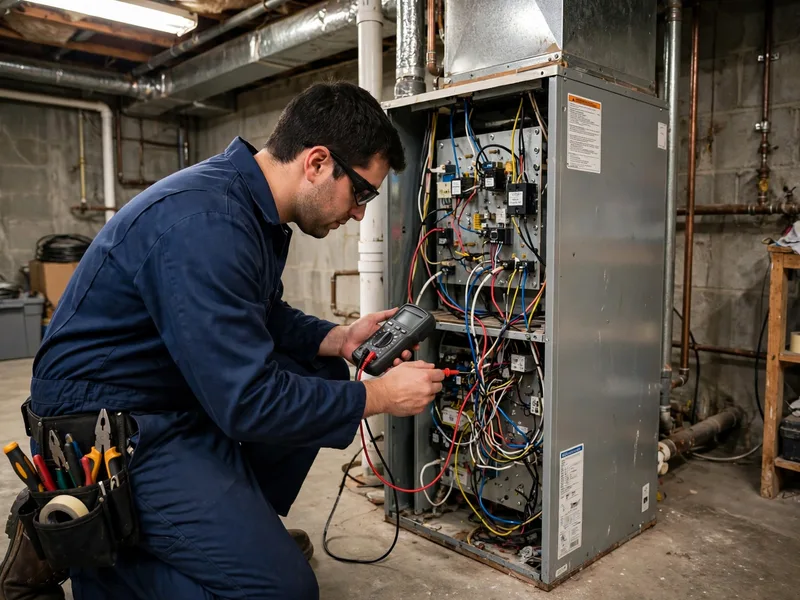 Technician testing a furnace control board in Hilliard Ohio