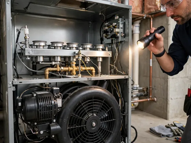 Furnace diagnostic check by a technician in Pickerington Ohio