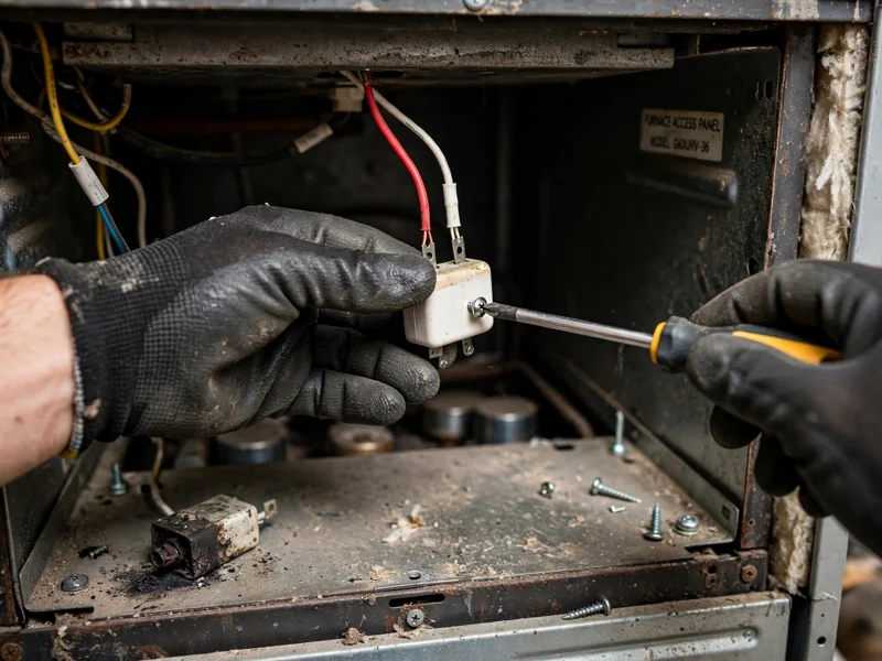 Technician replacing a furnace ignitor in Dublin OH