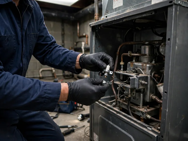 Technician replacing a furnace ignitor in Dublin Ohio
