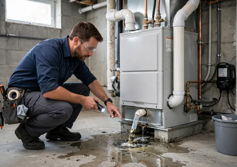 furnace leaking water and condensate drain repair in Columbus Ohio
