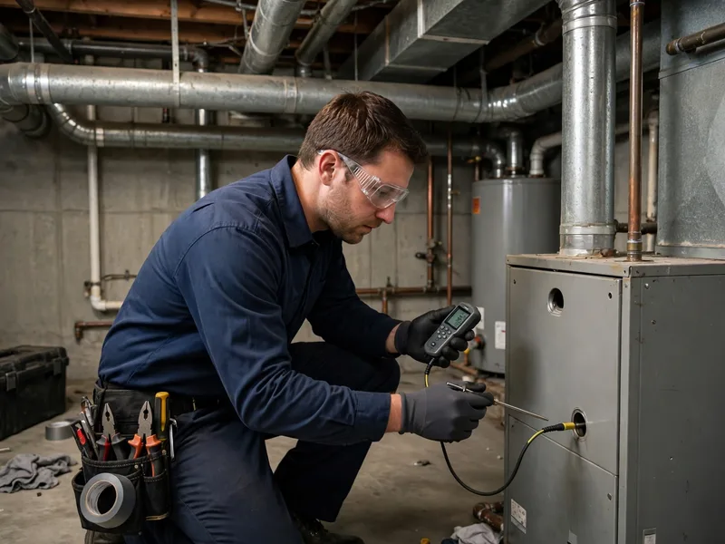 Technician checking furnace temperature and limit switch in Hilliard Ohio